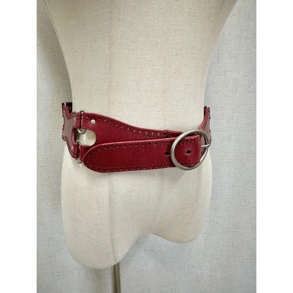 Hinged Wide Waist Belt Womens Medium‎ Red Excellent Bonded Leather Western